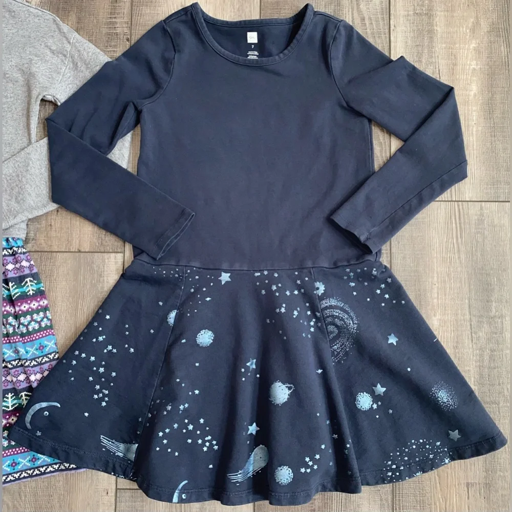 Tea Collection Islay Starry Night Galaxy Space Skater Long Sleeve Dress Bundle
